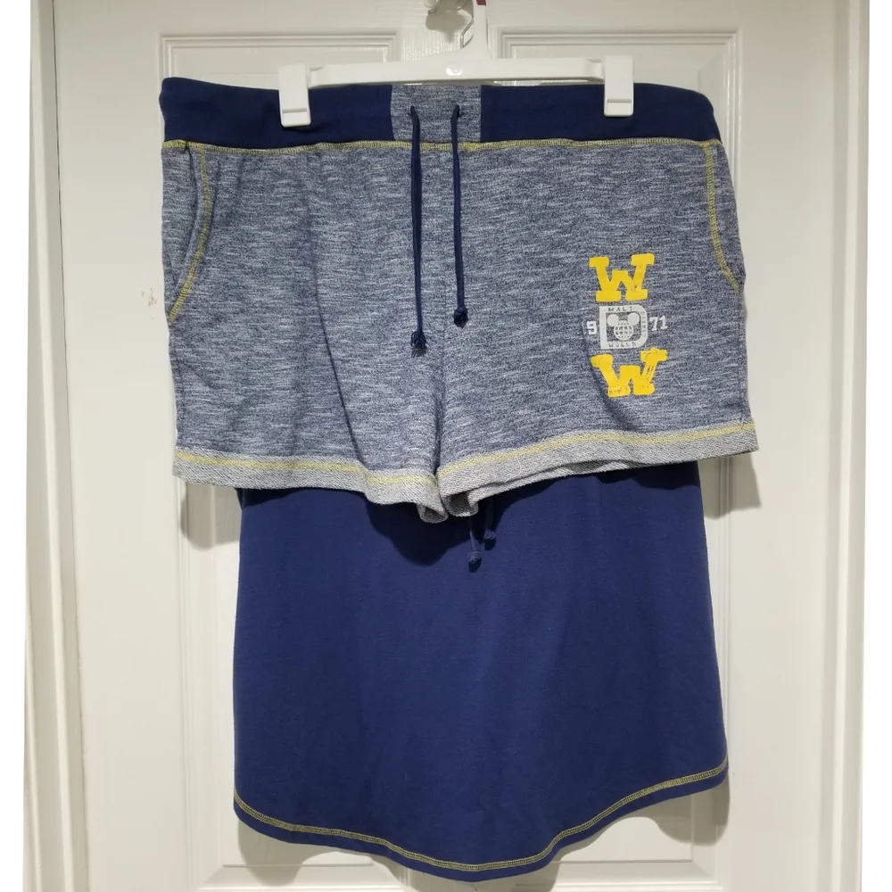 Disney WDW Mickey Navy Blue & Yellow Sleeveless Hooded Top & Shorts Matching Set